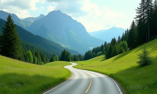 Idyllische Schweizer Landschaft mit Straße